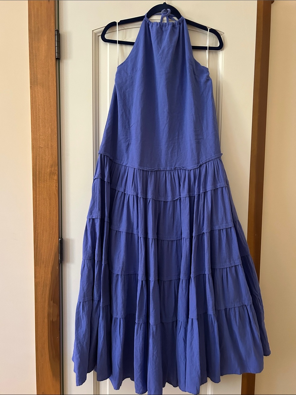 Free People Periwinkle Blue Halter Somewhere Sunny Drop Waist Maxi Dress